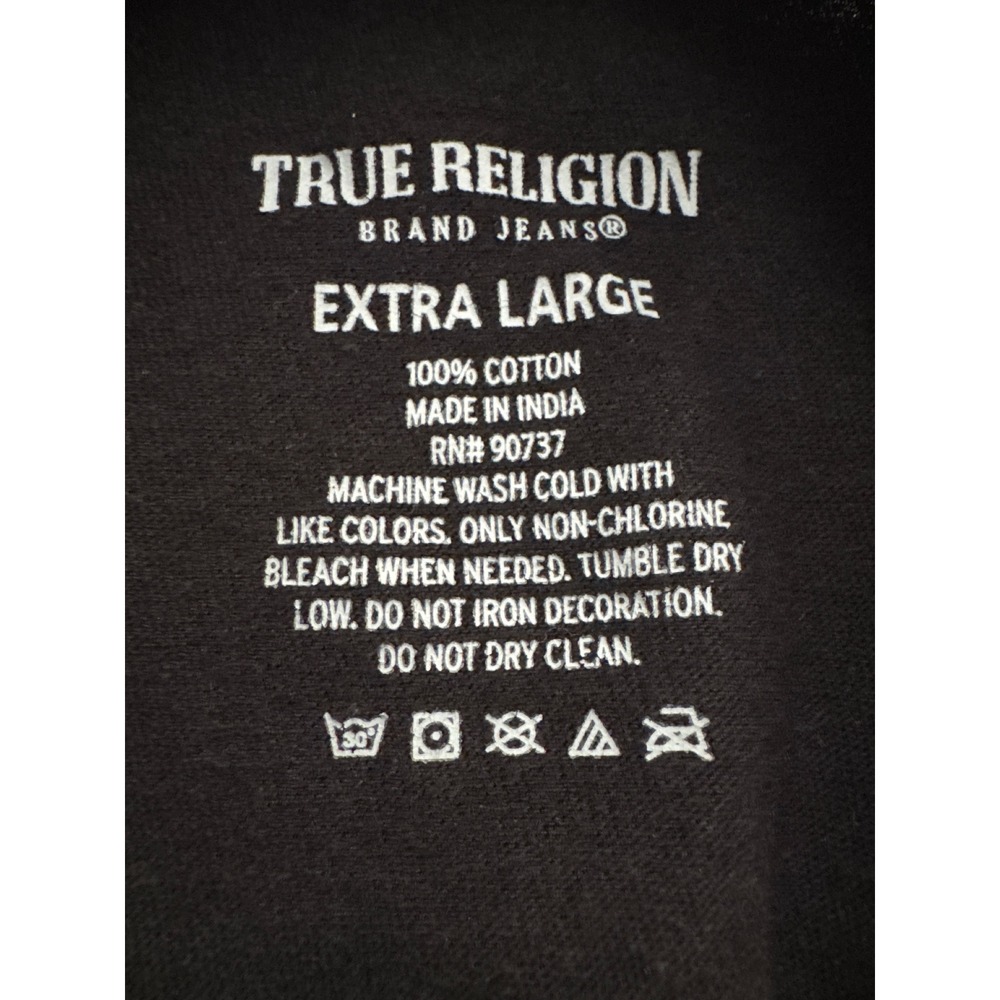 True Religion Black Cotton T Shirt Men's Extra Large Gold Logo Tee - Picture 3 of 5